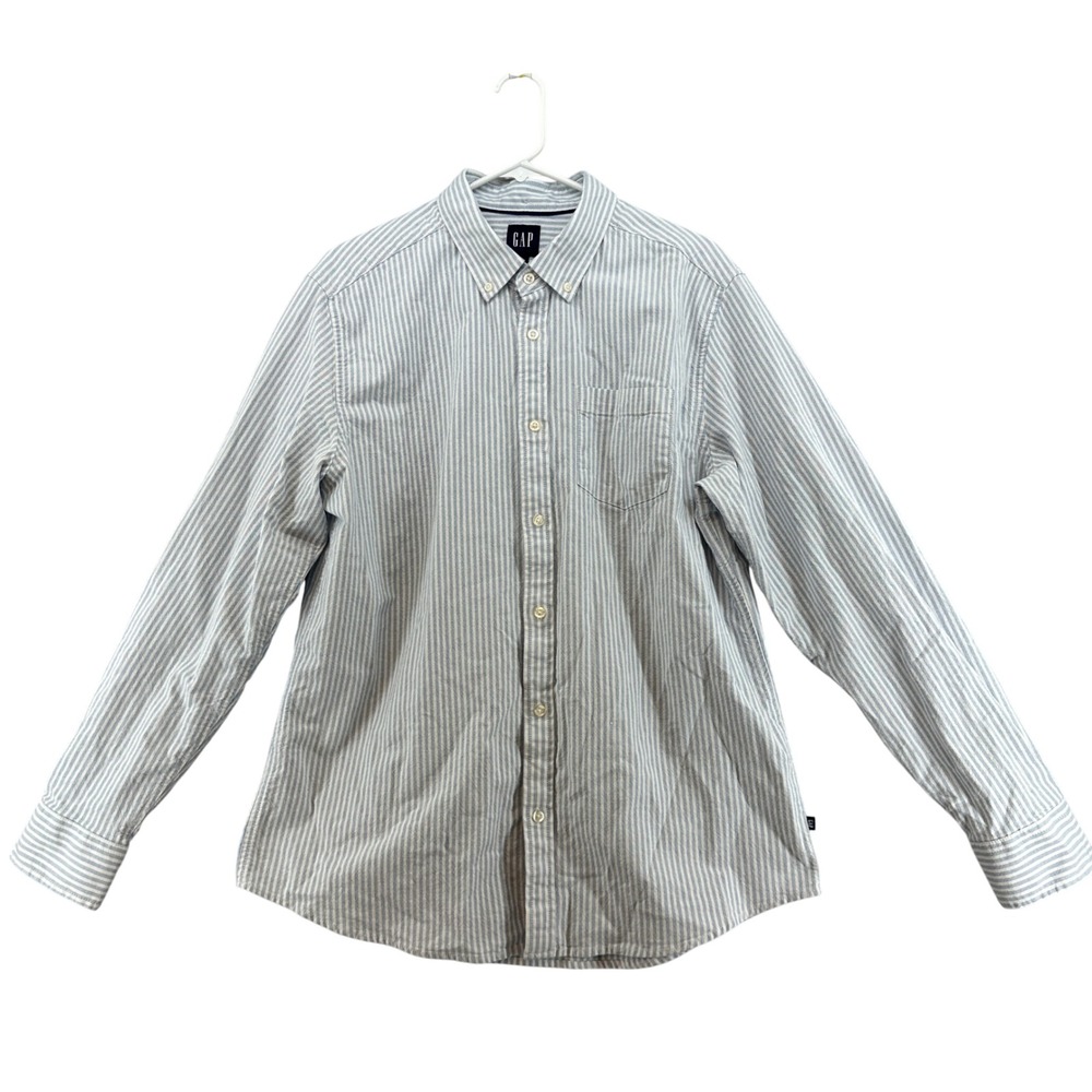 GAP Mens XL Blue White Striped Button Down Long Sleeve Stretch Cotton Oxford